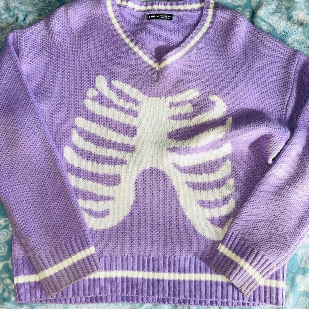SHEIN Lilac-Purple Skeleton Sweater